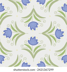 Seamless patterns. Set of summer blue flowers . Simple flat modern drawing. Floral texture for textile and fashion design. Spring botanical print.