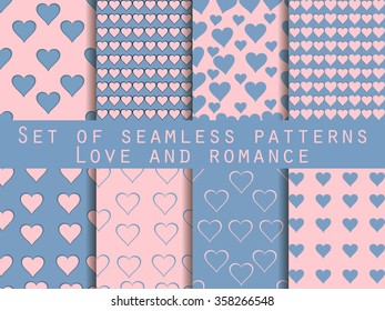 Seamless patterns. Set of Valentine's Day. Rose quartz and serenity.
