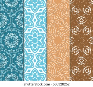 Seamless patterns set. Vintage decorative ethnic floral ornament. vector illustration. oriental design for print, wallpaper, decor, fabric, textile