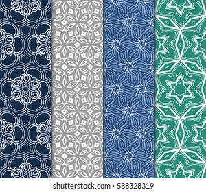 Seamless patterns set. Vintage decorative ethnic floral ornament. vector illustration. oriental design for print, wallpaper, decor, fabric, textile