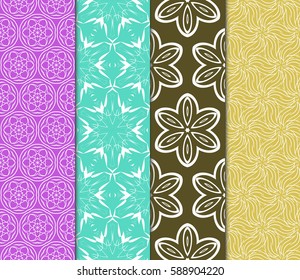 Seamless patterns set. Vintage decorative ethnic floral ornament. vector illustration. oriental design for print, wallpaper, decor, fabric, textile