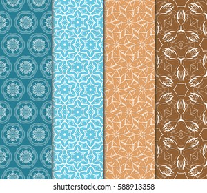 Seamless patterns set. Vintage decorative ethnic floral ornament. vector illustration. oriental design for print, wallpaper, decor, fabric, textile
