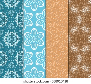 Seamless patterns set. Vintage decorative ethnic floral ornament. vector illustration. oriental design for print, wallpaper, decor, fabric, textile