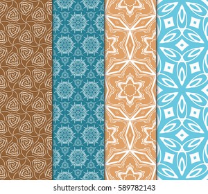 Seamless patterns set. Vintage decorative ethnic floral ornament. vector illustration. oriental design for print, wallpaper, decor, fabric, textile