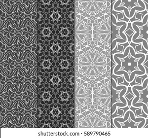 Seamless patterns set. Vintage decorative ethnic floral ornament. vector illustration. oriental design for print, wallpaper, decor, fabric, textile