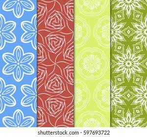 Seamless patterns set. Vintage decorative ethnic floral ornament. vector illustration. oriental design for print, wallpaper, decor, fabric, textile