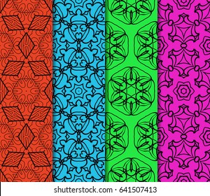 Seamless patterns set. Vintage decorative ethnic floral ornament. vector illustration. oriental design for print, wallpaper, decor, fabric, textile