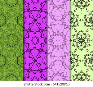 Seamless patterns set. Vintage decorative ethnic floral ornament. vector illustration. oriental design for print, wallpaper, decor, fabric, textile