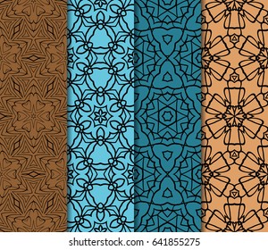 Seamless patterns set. Vintage decorative ethnic floral ornament. vector illustration. oriental design for print, wallpaper, decor, fabric, textile