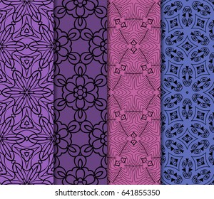 Seamless patterns set. Vintage decorative ethnic floral ornament. vector illustration. oriental design for print, wallpaper, decor, fabric, textile