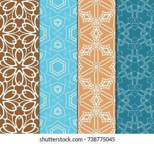 Seamless patterns set. Vintage decorative ethnic floral ornament. vector illustration. oriental design for print, wallpaper, decor, fabric, textile