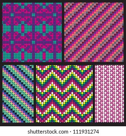 Seamless patterns set: zigzags, flowers, vertical, diagonal / Patterns set