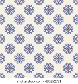 Seamless patterns, shades of violet, beige and pink. Classic tile pattern with cute abstract circles