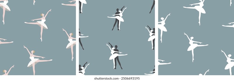 Nahtlose Muster von Silhouetten anmutig klassischen professionellen Ballett Tänzer, Vektorhintergründe, Tapeten, Papier