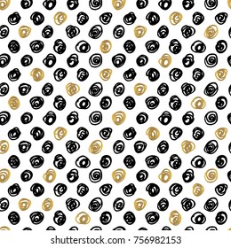 Seamless patterns sketch styles Trendy doodles style dots circles Golden White Black Hand Drawn set vector illustration