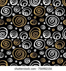 Seamless patterns sketch styles Trendy doodles style dots circles Golden White Black Hand Drawn set vector illustration