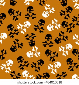 seamless patterns with skulls and bones. Vector illustration. Jolly Roger