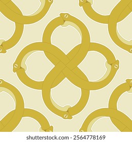 Seamless patterns of snakes Ouroboros are isolated on a yellow background.