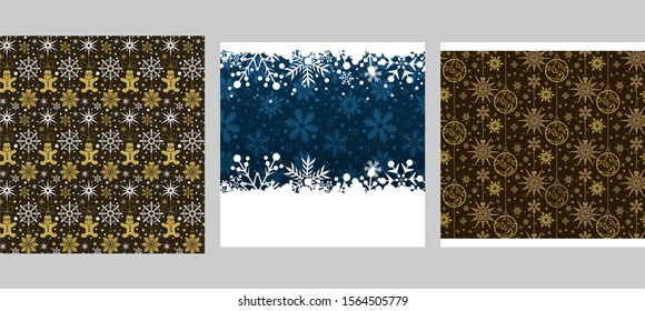 Seamless patterns with snowflakes in retro style. Background pattern for the design of New Year's cards, banners, posters, invitations, wrapping paper. Vector illustration.