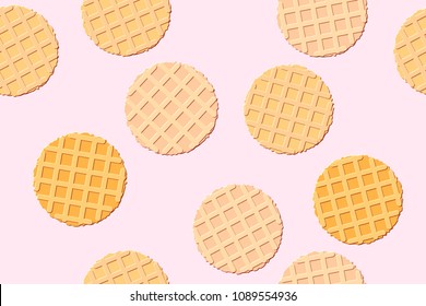 Seamless patterns of the soft waffles. light pink background