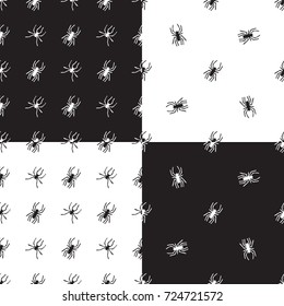 Seamless patterns with spiders. Vector unique hand drawn illustration. Halloween Vector backgrounds.