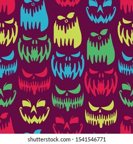 Seamless Patterns spooky scary Halloween designs from colorful pumpkins - EPS Vector Illustration