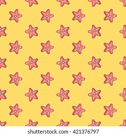 Seamless patterns with starfish. Ttourism and summer objects and equipments. Can be used for wallpapers, web page backgrounds. For birthday, anniversary, party invitations, scrapbooking, cards.