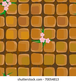 Seamless patterns with stones and flowers. Vector illustration.