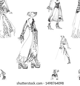 Seamless patterns Stylish and fashionable pattern. Sketch. Vector illustration of a coloring book. Drawn by a gel pen. Background