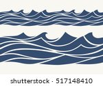 Seamless patterns with stylized blue waves vintage style