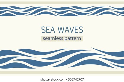 Seamless patterns with stylized sea waves vintage style.