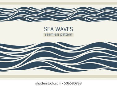 Seamless patterns with stylized waves vintage style