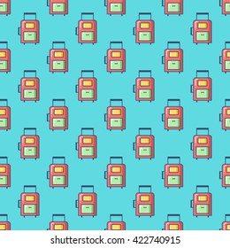 Seamless patterns with suitcase. Tourism and summer objects and equipments. Can be used for wallpapers, web page backgrounds. For birthday, anniversary, party invitations, scrapbooking, T-shirt, cards