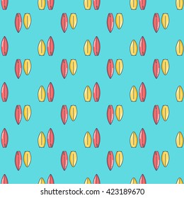 Seamless patterns with surfboards. Tourism and summer objects and equipments. Can be used for wallpapers, web page backgrounds. For birthday, anniversary, party invitations, scrapbooking, cards.