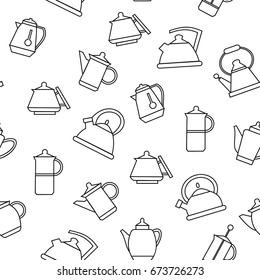 seamless patterns with teapot. line icons