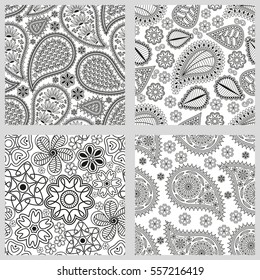 Seamless patterns or template with paisley ornament. Vector illustration.