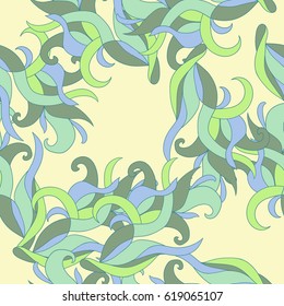 Seamless patterns for textiles, postcards. Green, spring patterns.