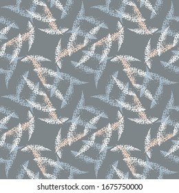 Seamless patterns. Textured brush. Abstract set of spots in the form of leaves arranged in a geometric order. Design for paper, textile, fabric, ceramics, tiles. Vector graphics.