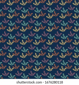 Modalidades sin problemas. Pincel texturado. Conjunto abstracto de puntos en forma de hojas dispuestas en orden geométrico. Diseño de papel, textiles, tejidos, cerámica, baldosas. Gráficos vectoriales.