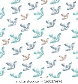 Seamless patterns. Textured brush. Abstract set of spots in the form of leaves arranged in a geometric order. Design for paper, textile, fabric, ceramics, tiles. Vector graphics.