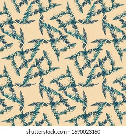 Seamless patterns. Textured brush. Abstract set of spots in the form of leaves arranged in a geometric order. Design for paper, textile, fabric, ceramics, tiles. Vector graphics.