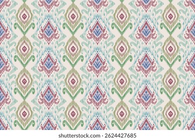 Patrones sin costuras texturizados hechos a mano. Bohemio étnico, motivos de diseño de estilo Ikat, patrón geométrico, damasco de seda sin costuras . Ilustración vectorial.