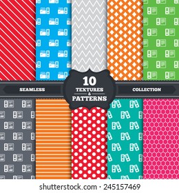 Seamless patterns and textures. Accounting report icons. Document storage in folders sign symbols. Endless backgrounds with circles, lines and geometric elements. Vector