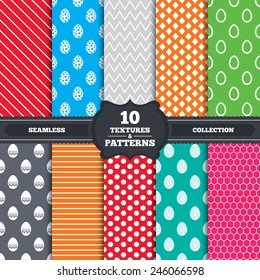 Seamless patterns and textures. Easter eggs icons. Circles and floral patterns symbols. Endless backgrounds with circles, lines and geometric elements. Vector