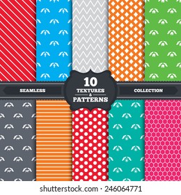 Seamless patterns and textures. Hands insurance icons. Shelter for pets dogs symbol. Save water drop symbol. House property insurance sign. Endless backgrounds with circles, lines. Vector