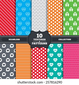 Seamless patterns and textures. Lesbians couple sign. Speech bubble with heart icon. Female love female. Heart symbol. Endless backgrounds with circles, lines and geometric elements. Vector