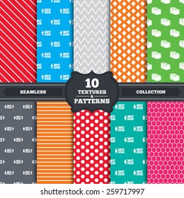 Seamless patterns and textures. Toilet paper icons. Gents and ladies room signs. Man and woman symbols. Endless backgrounds with circles, lines and geometric elements. Vector