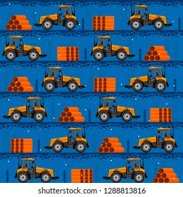 Seamless patterns with tractors. For decoration, wrapping, print or advertising. 