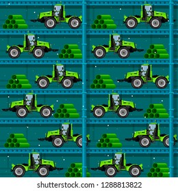 Seamless patterns with tractors. For decoration, wrapping, print or advertising. 