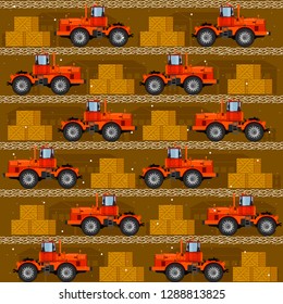 Seamless patterns with tractors. For decoration, wrapping, print or advertising. 